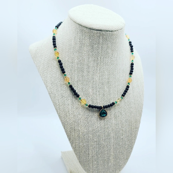 Black Agatw, Citrine Minimalist style necklace 4 mm - Picture 2 of 5